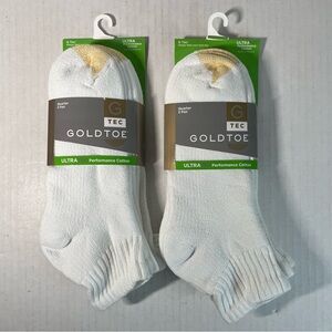 6x Gold Toe  G Tec Ultratec Performance White Cotton Mens Quarter Socks